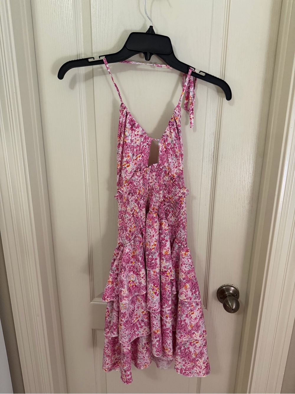 Floral Pink Tie-Strap Mini Dress